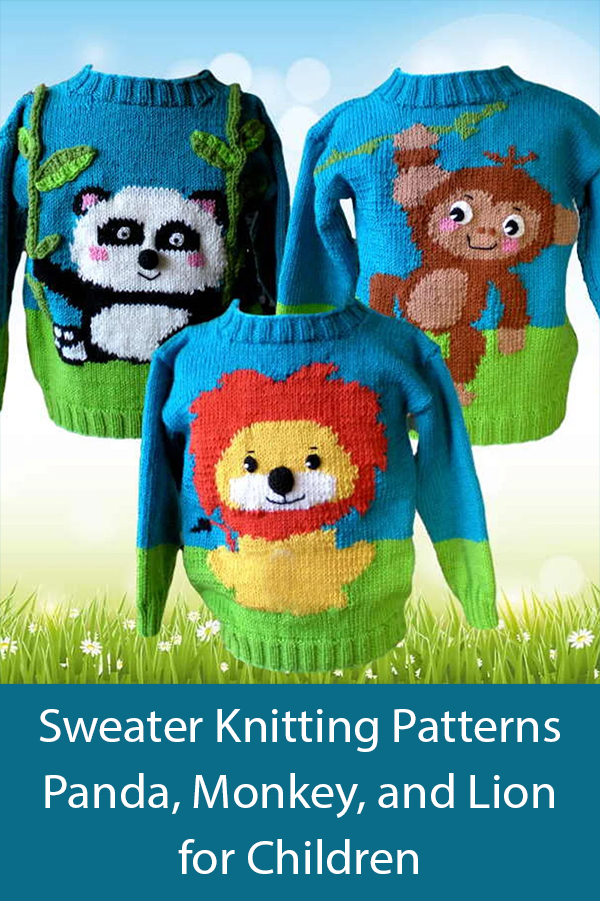 Child Sweater Knitting Patterns Panda, Monkey, Lion