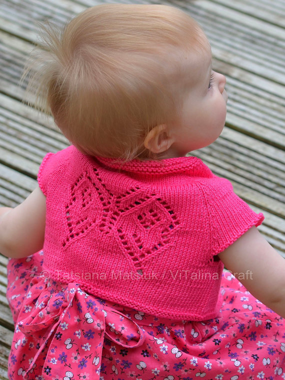 Papillon Bolero baby cardigan knitting pattern with lace butterfly | Baby and Toddler Sweater Knitting Patterns, many free patterns including cardigans, pullovers, jackets and more http://intheloopknitting.com/free-baby-and-child-sweater-knitting-patterns/