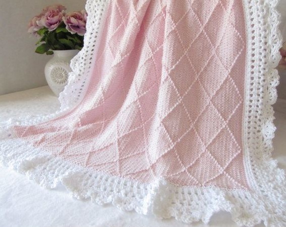 Knitting pattern for Paris Baby Blanket with a diamond pattern and more baby blanket knitting patterns