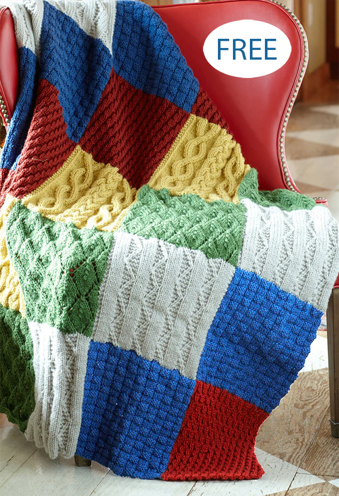Patch Sampler Throw Sampler Block Blanket Free Knitting Pattern
