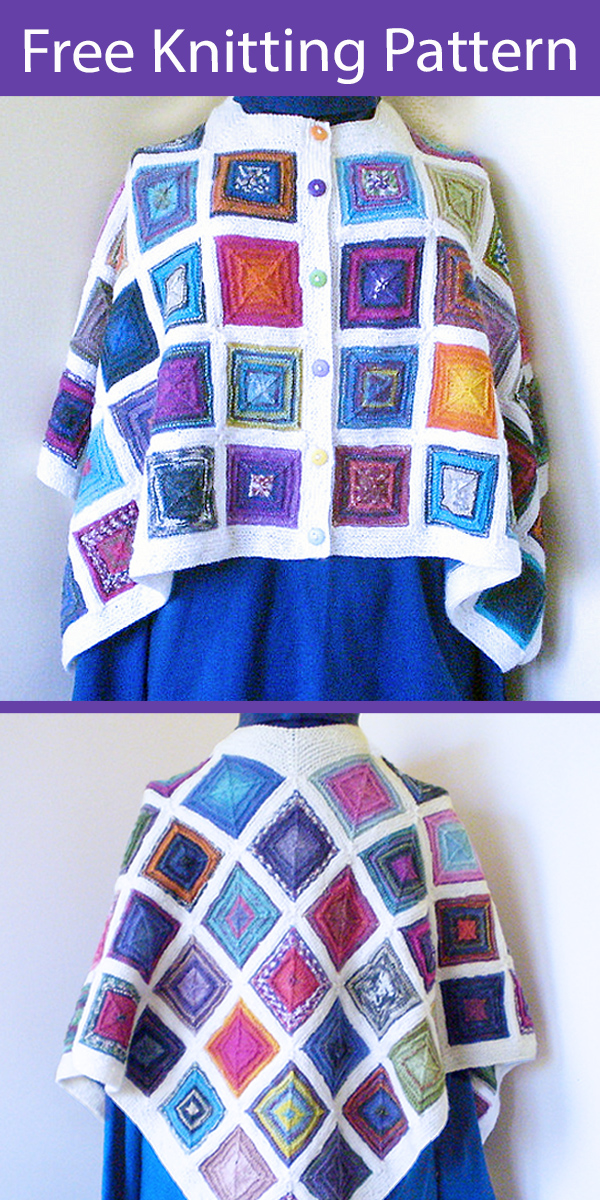 Free Poncho Knitting Pattern Patchwork Pelerine Shawl Stashbuster