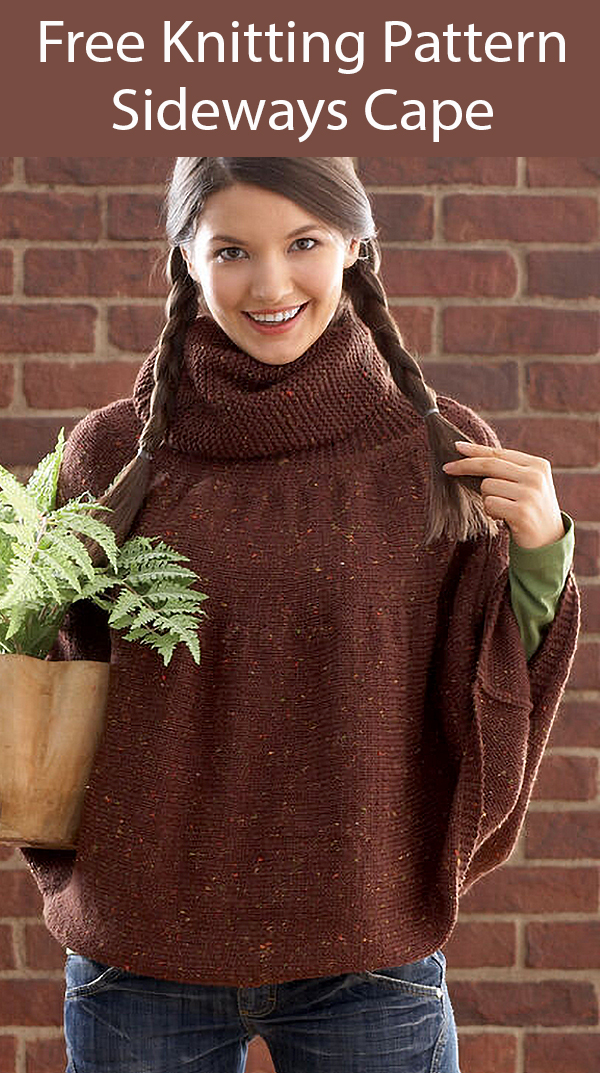 Free Knitting Pattern for Sideways Cape Poncho in 2 Pieces