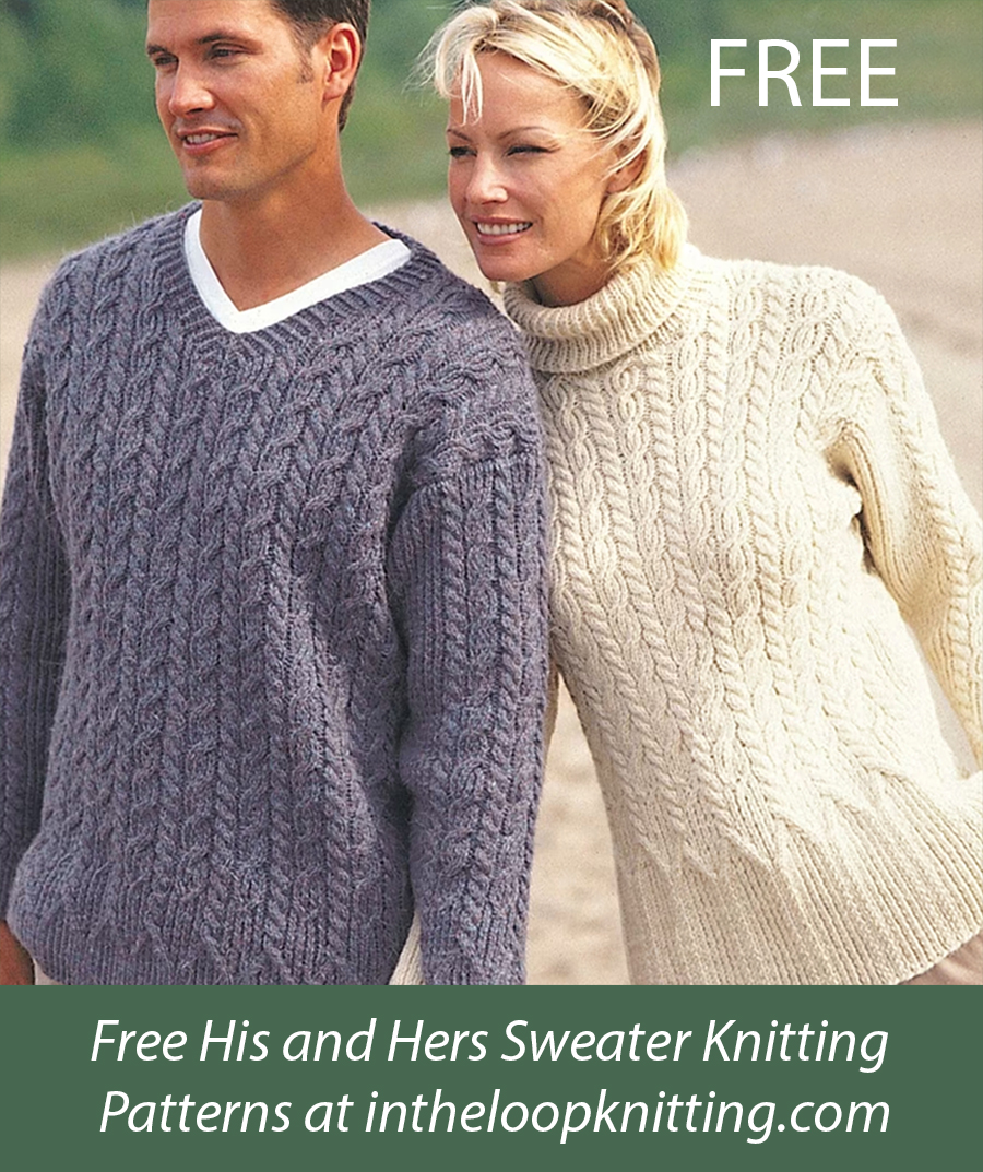 Free Casual Cables Sweaters Knitting Pattern for Men and Women