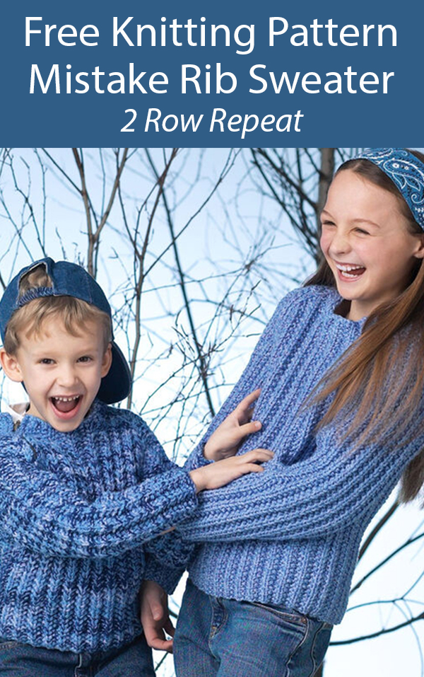 Free Knitting Pattern for Child's Mistake Stitch Rib Sweater 2 yrs to 10 yrs