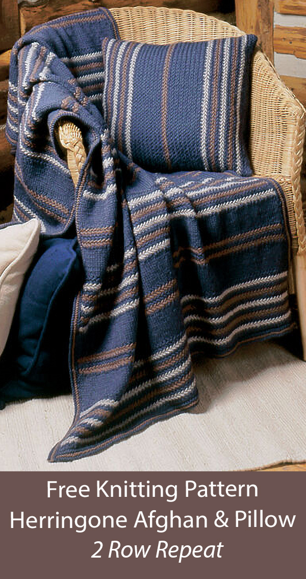 Free Blanket Set Knitting Pattern Herringone Woven-Look Afghan and Pillow