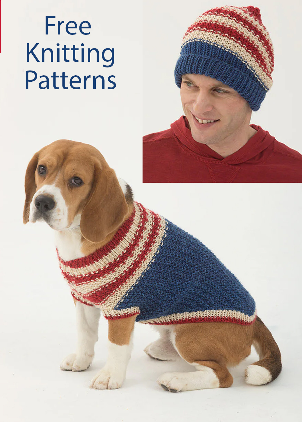 Free Knitting Pattern for Patriot Dog Sweater and Human's Hat