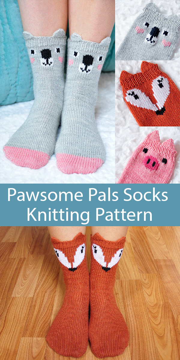 Pawsome Pals Koala, Fox, and Pig Socks Knitting Pattern