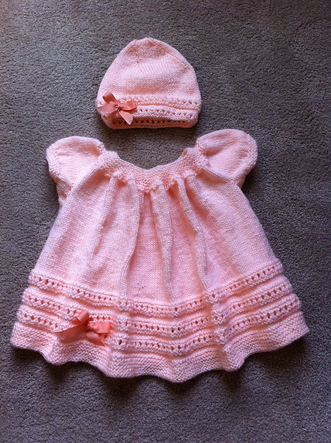 Free knitting pattern for baby set Peachy Baby Sweater and Hat