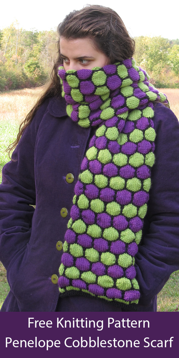 Free knitting pattern for Penelope Cobblestone Scarf and more colorful scarf knitting patterns