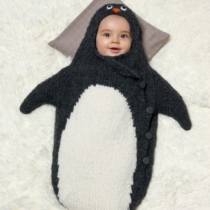 Free knitting pattern for Penguin Baby Bunting Bag cocoon