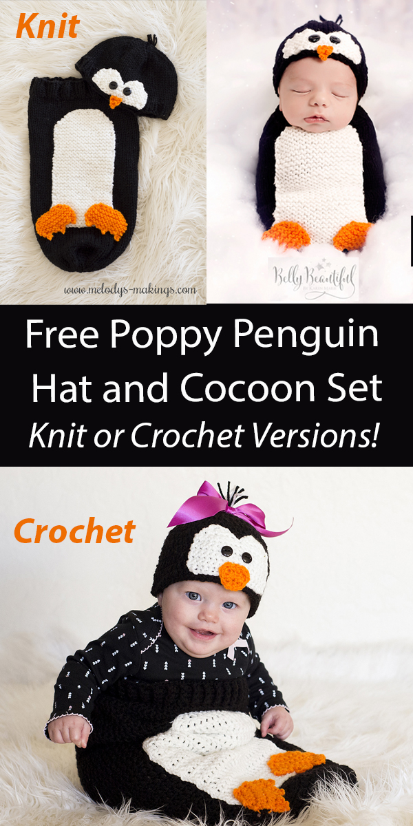 Free Knitting Pattern for Penguin Cocoon and Hat Baby Newborn Photo Prop