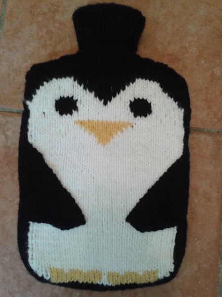 Free knitting pattern for Penguin Hot Water Bottle Cozy Cover