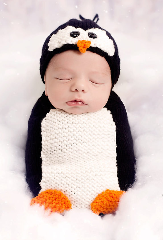 Free Knitting Pattern for Penguin Cocoon and Hat Baby Newborn Photo Prop