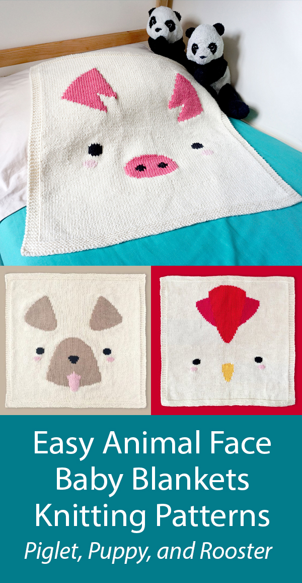 Easy Baby Blankets Knitting Patterns Piglet, Doggy, and Rooster