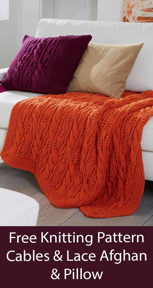 Free Cables and Lace Afghan and Pillow Knitting Pattern S9033 S9034