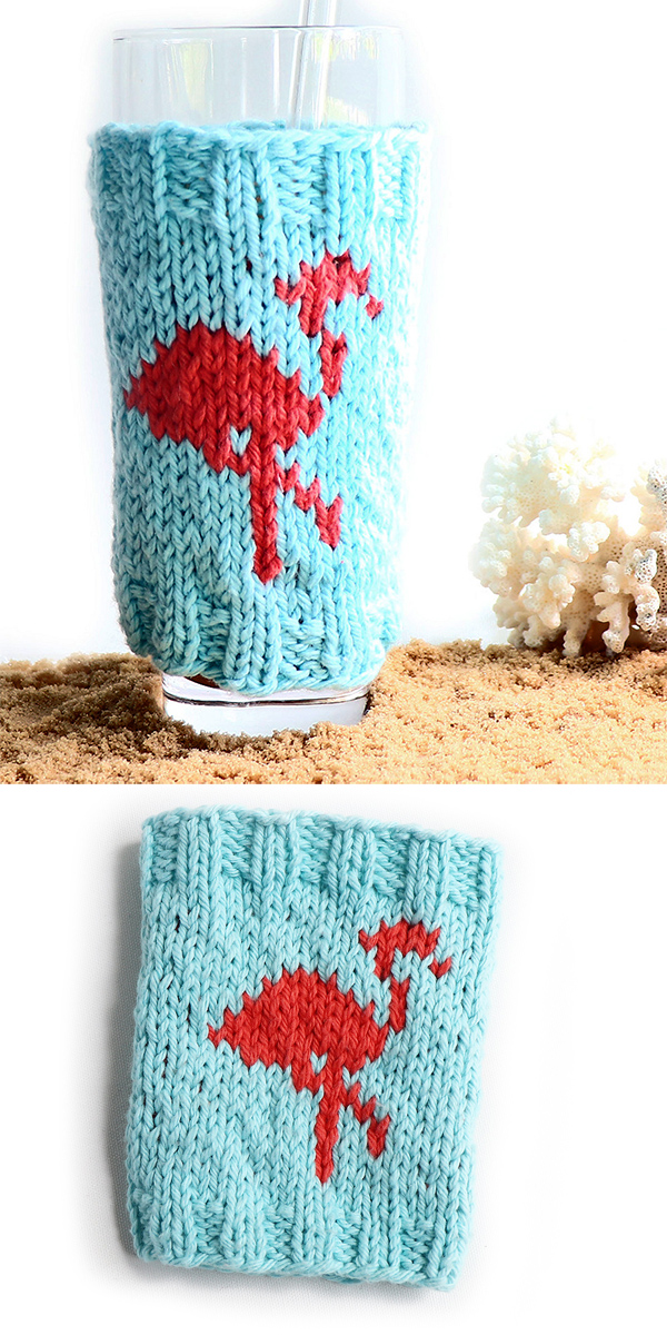 Free until July 31, 2020 Knitting Pattern for Flamingo Drink Cozy