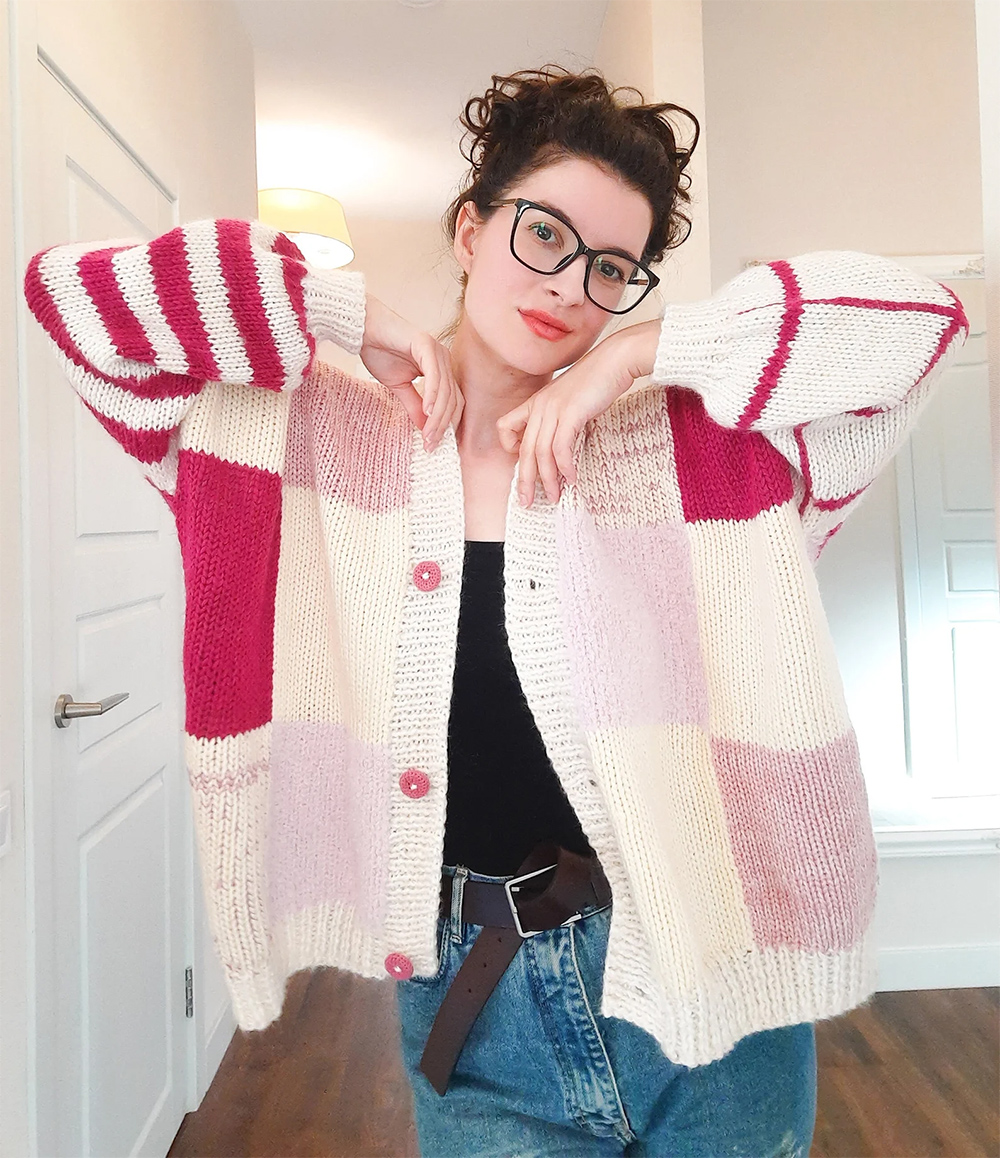 Pink Patchwork Cardigan Knitting Pattern