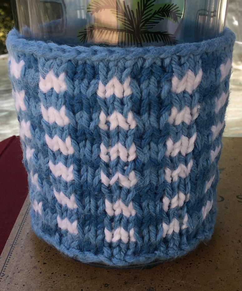 Free Knitting Pattern for Plaid Cup Cozy