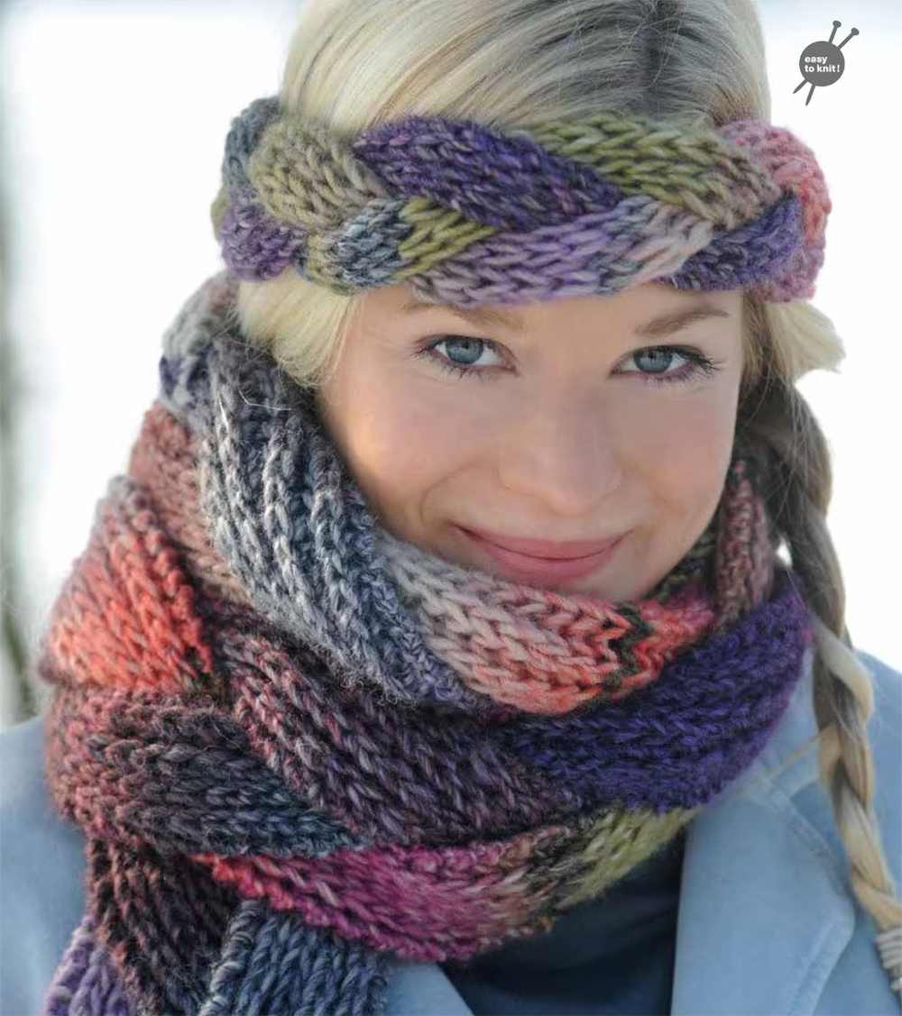 Plaited Scarf and Headband Set Knitting Pattern