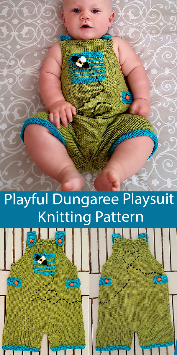 Baby Onesie Knitting Pattern Playful Dungaree Playsuit Sizes 3 to 24 months