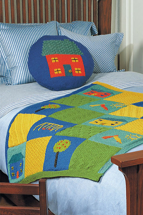 Free Knitting Pattern for Neighborhood Blanket and Pillow Set