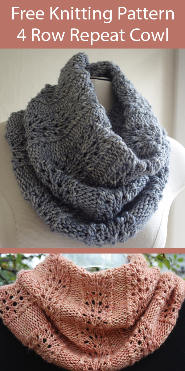Free Knitting Pattern for Plumettes Cowl in 4 Row Repeat