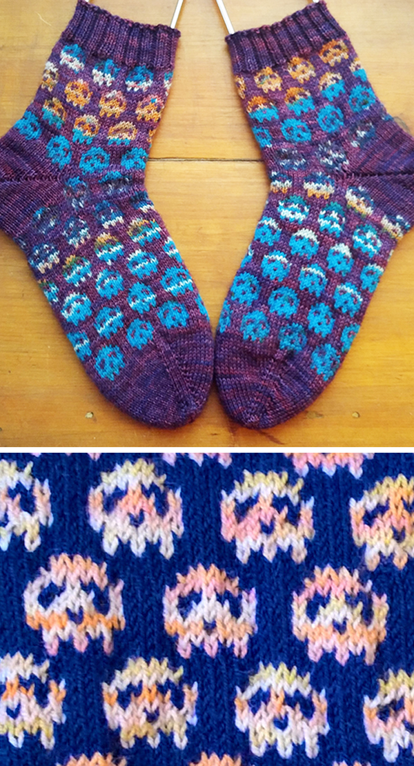 Free until Oct 31, 2019 Knitting Pattern for Polka Dot Skull Socks