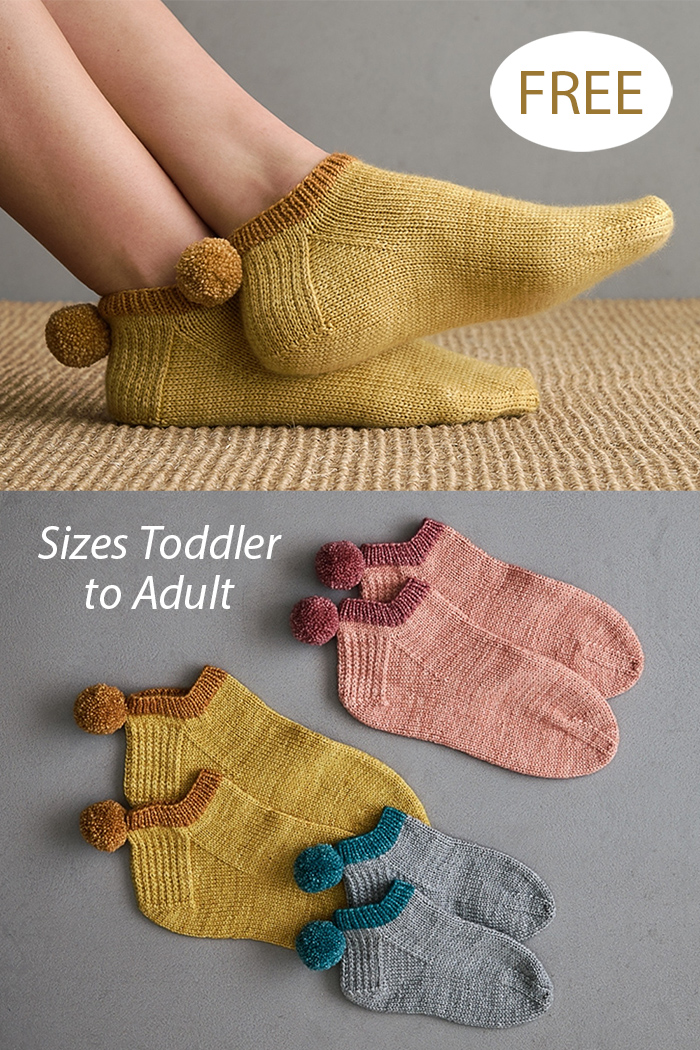 Free Ankle Socks Knitting Pattern Pom Pom Socklets
