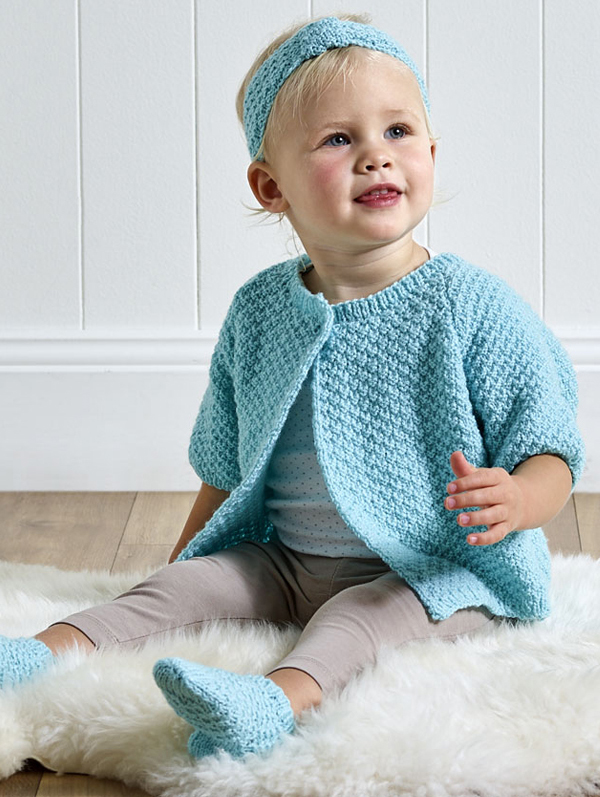 Baby Headwrap and Socks with Kid's Cardigan Free Knitting Pattern 4 Row Repeat