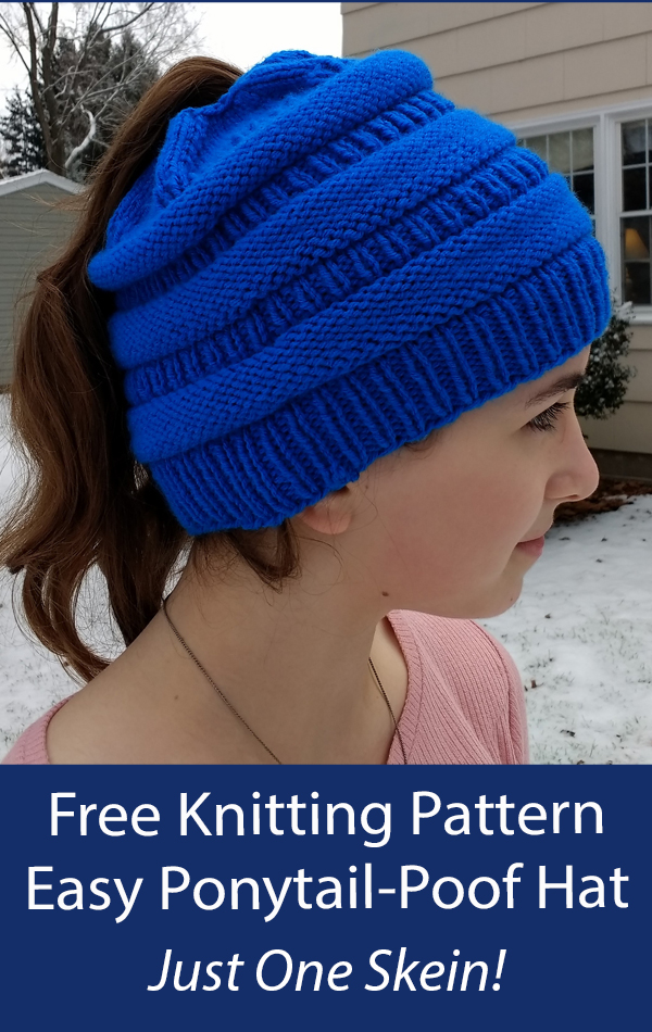 Free Hat Knitting Pattern Ponytail-Poof Hat