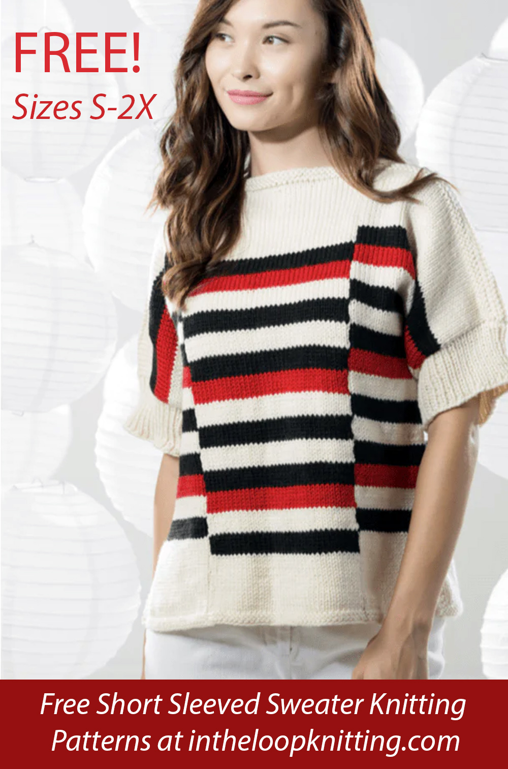 Free Women's Sweater Knitting Pattern Offset Stripe Pullover