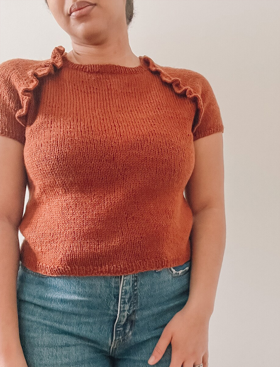 Pretty Basic Ruffle Raglan Sweater Knitting Pattern