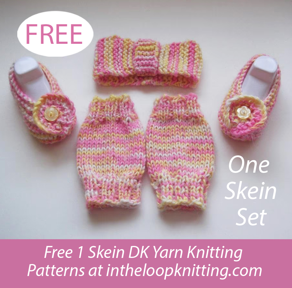 Free Baby Headband, Leg Warmers and Shoes Knitting Pattern One Skein