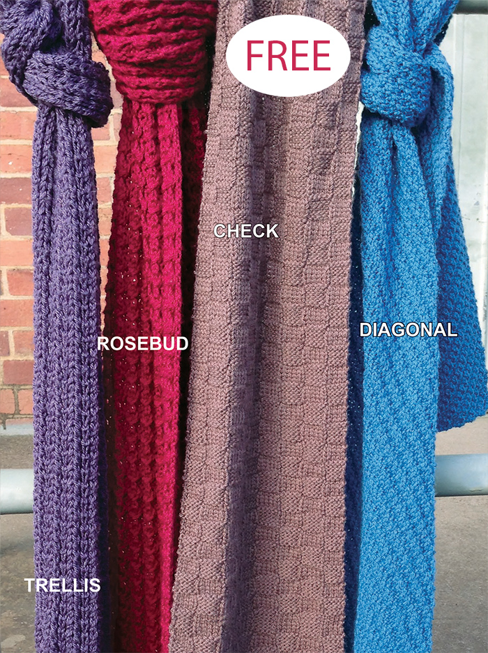 Free PT 8443 - 4 scarves Ebooks Knitting Patterns