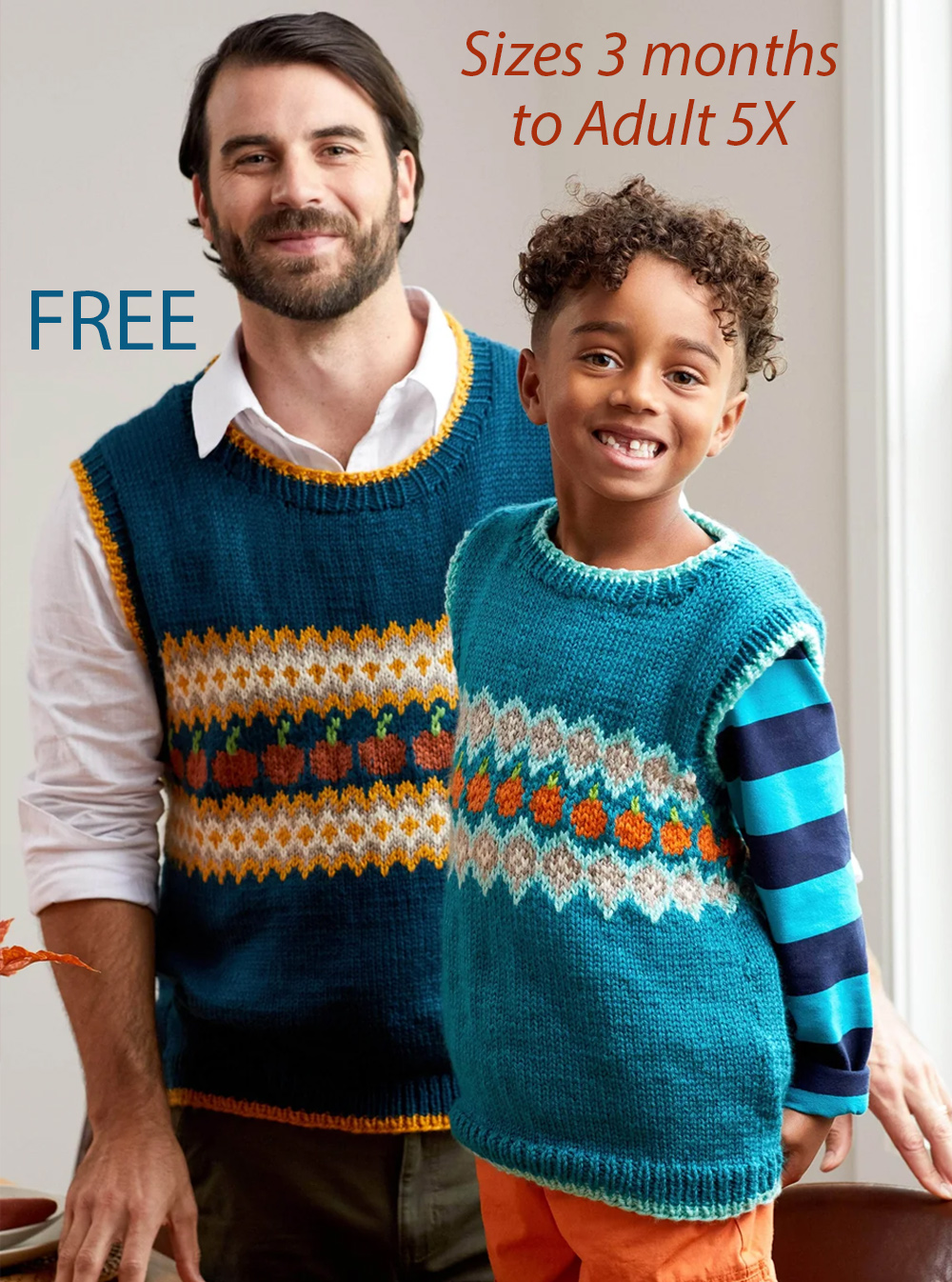 Free Pumpkin Path Vest Knitting Pattern Family Size Sweater