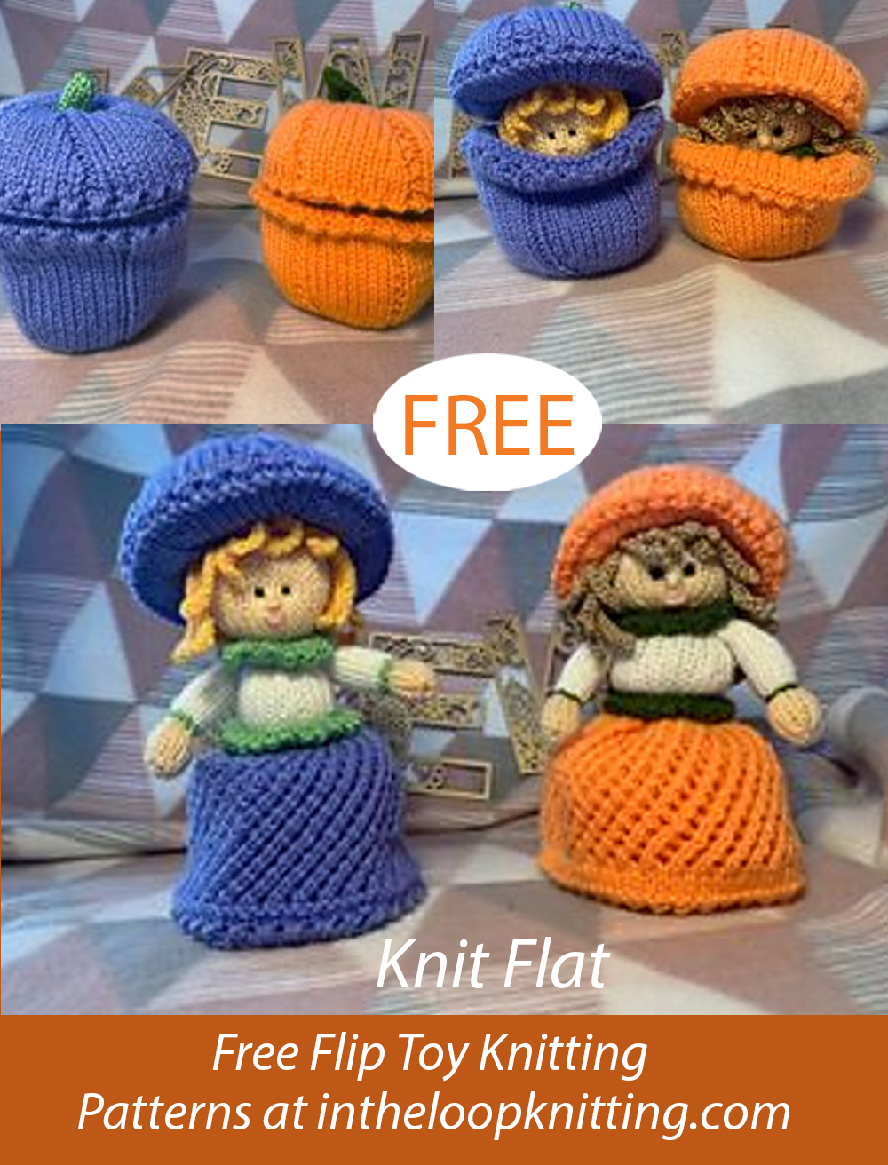 Free Pumpkin Penny and Betty Blueberry Knitting Pattern Flip Toy