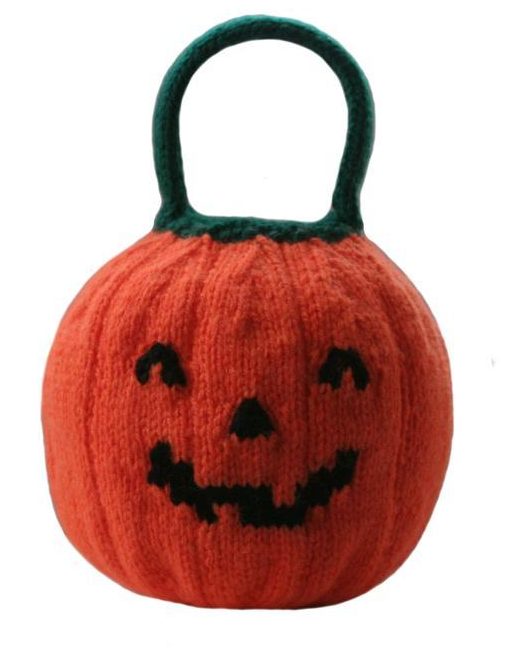 Free Knitting Pattern for Jack O'Lantern Pumpkin Treat Bag