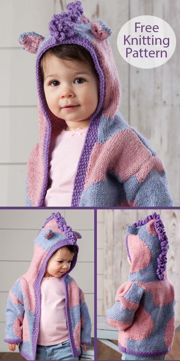 Free Knitting Pattern for Pony Hooded Cardigan for Babies and Toddlers