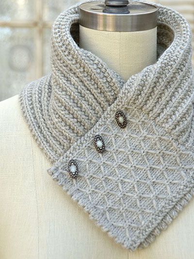 Quilted Lattice Ascot Knitting Pattern and more neck wrap knitting patterns