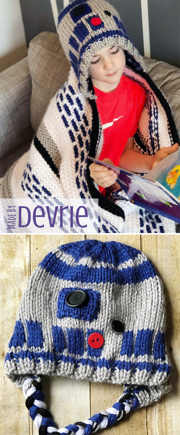Knitting Pattern for R2D2 Hooded Blanket and Hat