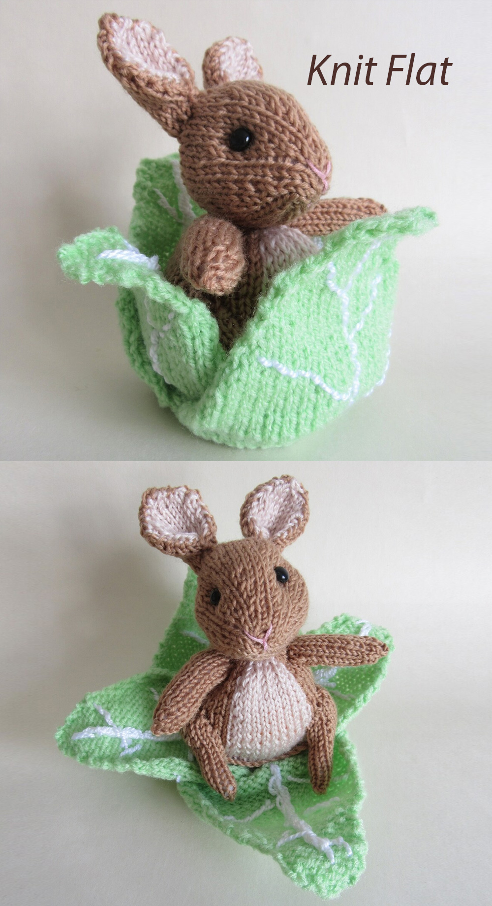 Rabbit in the Lettuce Patch Knitting Pattern Toy Knit Flat