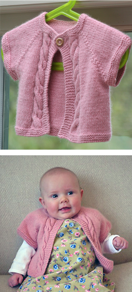 Free Knitting Pattern for Cabled Raglan Baby Sweater
