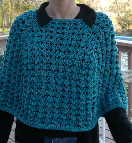 Free Knitting Pattern for Raglan Lace Poncho
