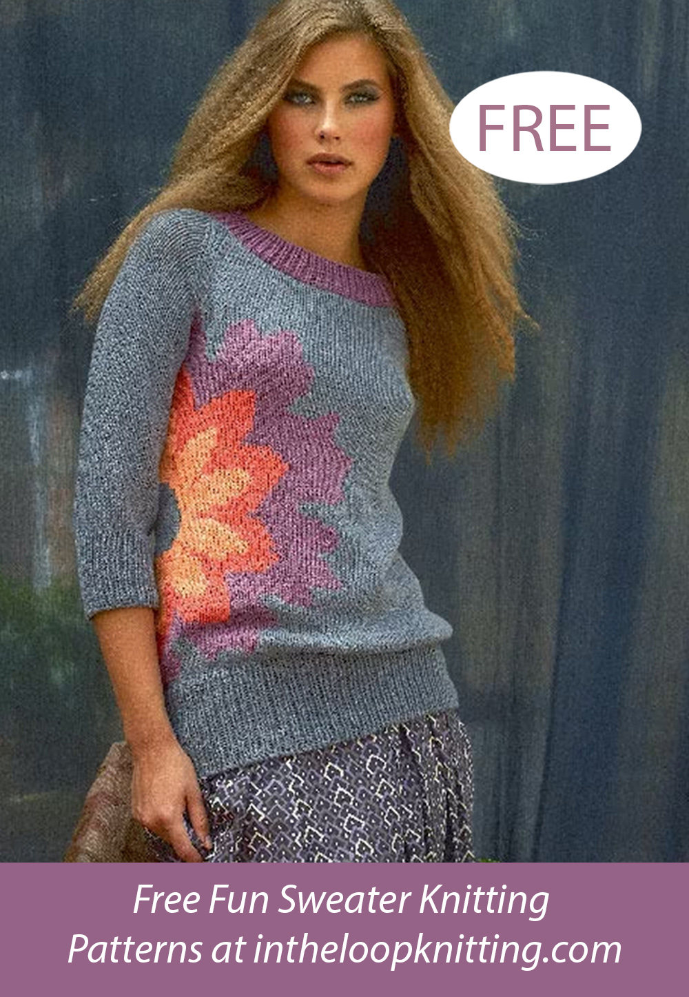 Free Raglan Sweater with Flower Knitting Pattern