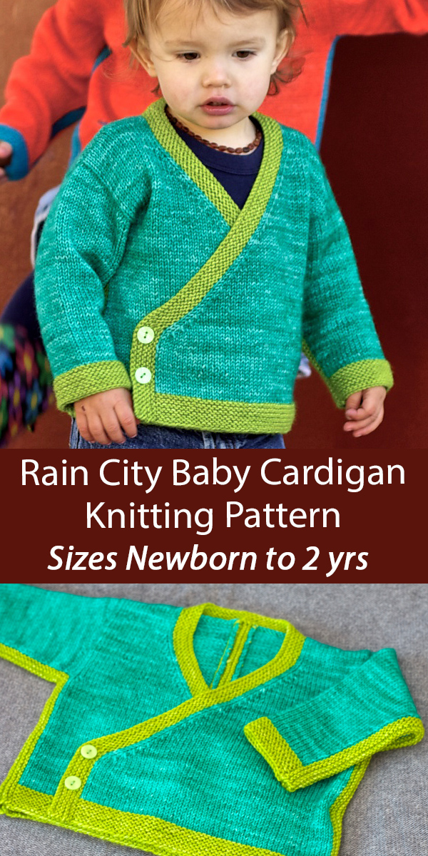 Baby Cardigan Knitting Pattern Rain City Baby Wrap Sweater Sizes Newborn to 24 months