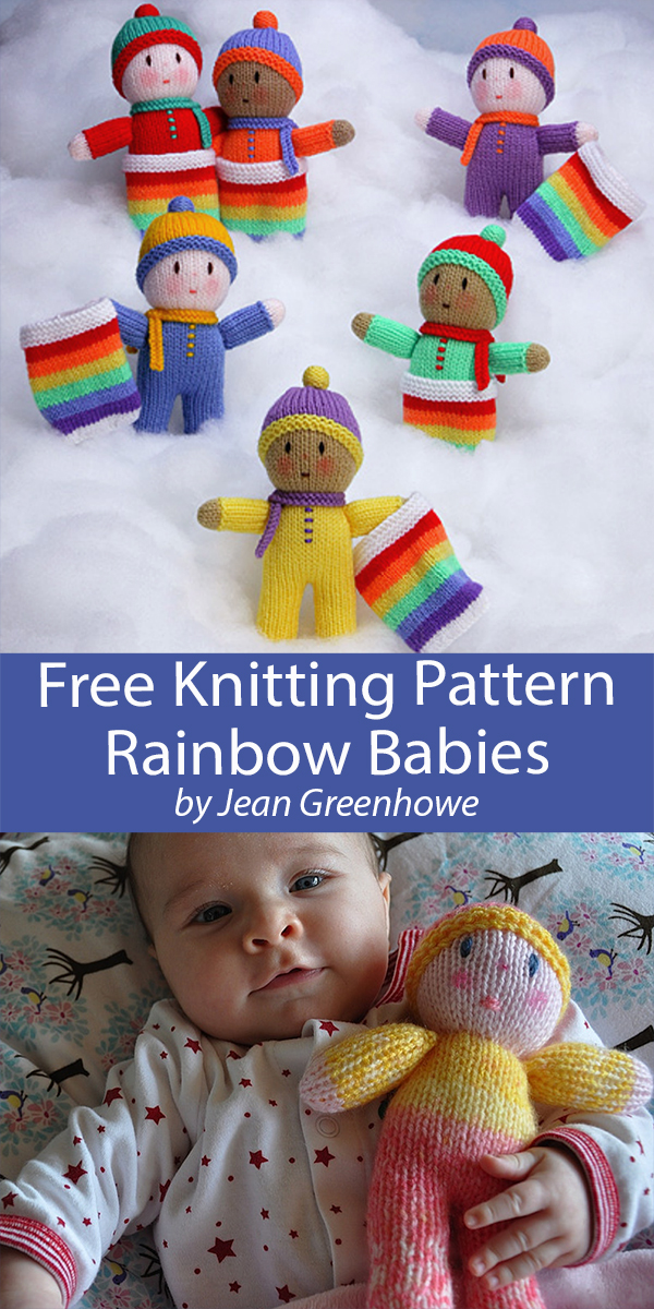 Free Doll Knitting Pattern Rainbow Babies by Jean Greenhowe