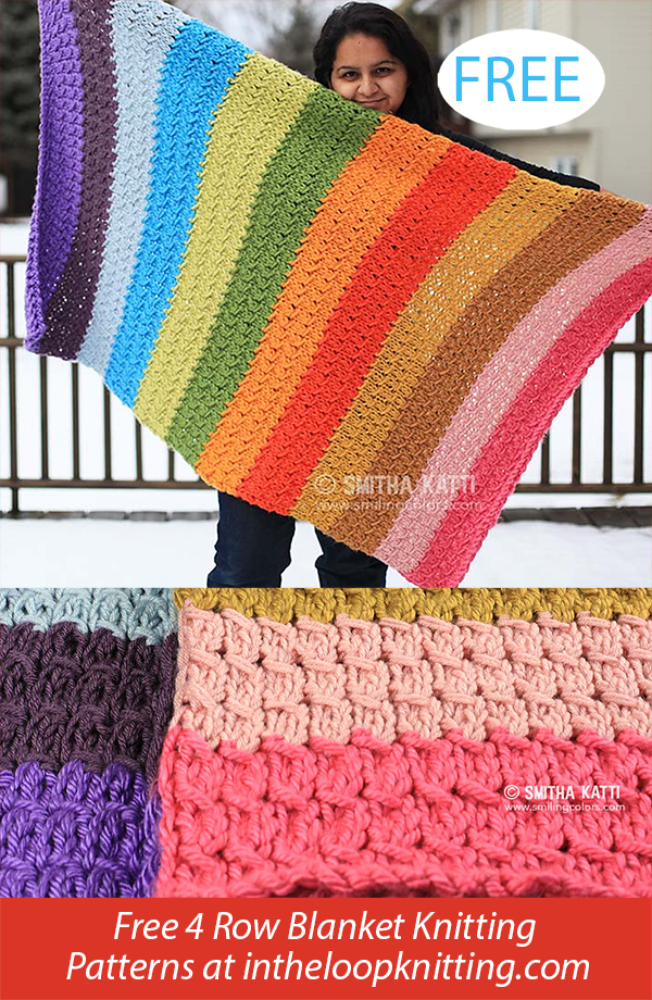 Free Rainbow Blanket with Slant Stitch Knitting Pattern 4 Row Repeat