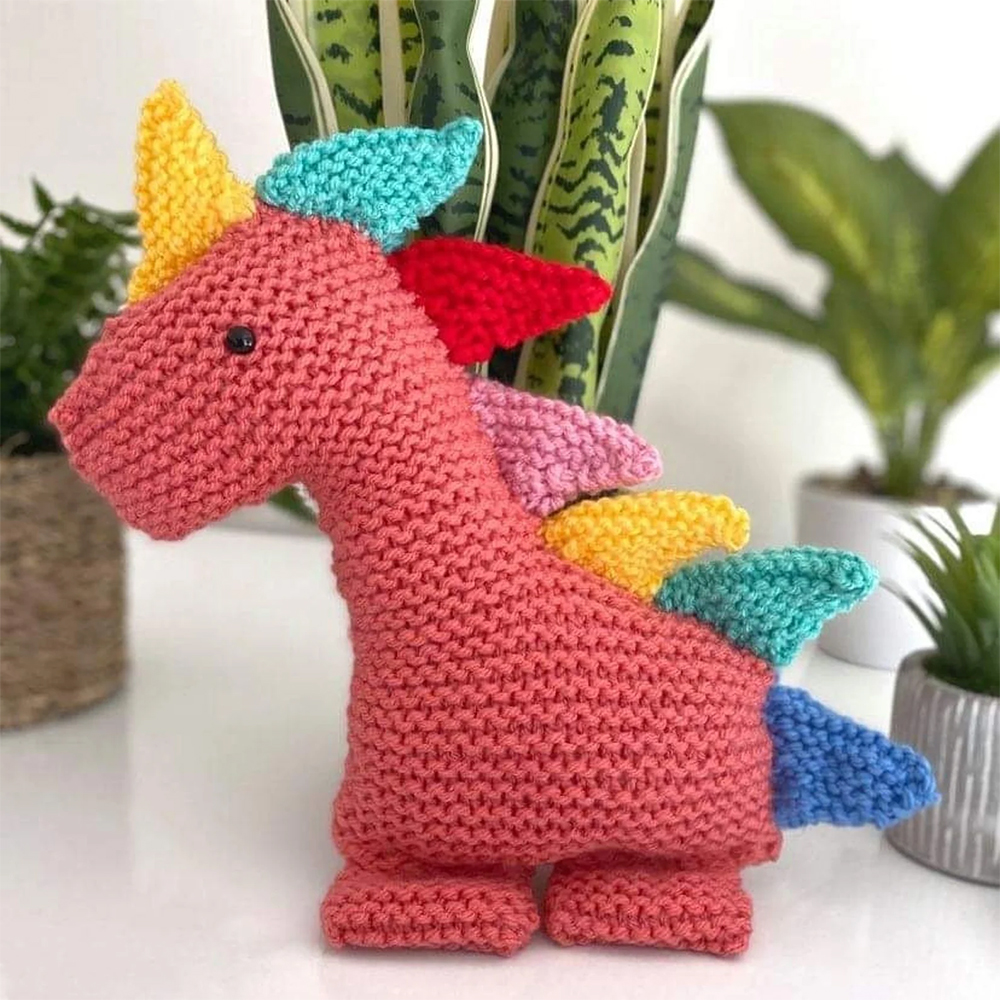 Easy Rainbow Dinosaur Knitting Pattern
