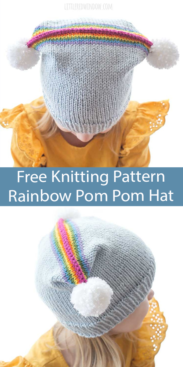 Rainbow Double Pom Pom Hat Free Knitting Pattern