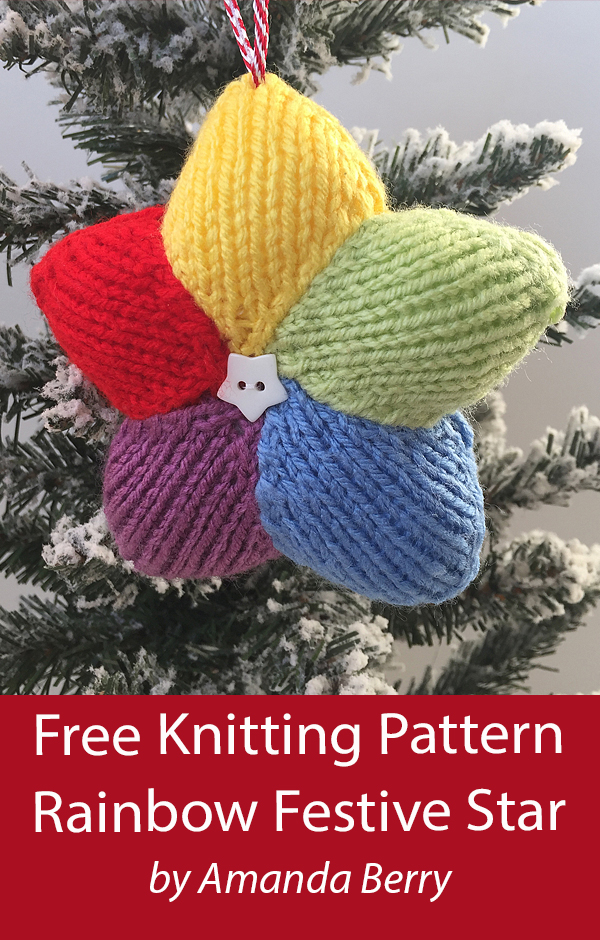 Free Knitting Pattern Rainbow Festive Star Christmas Tree Ornament